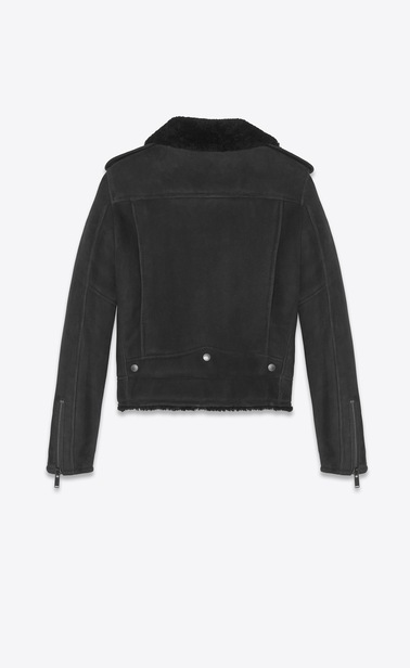 SAINT LAURENT Leather jacket Woman Biker jacket in black suede and shearling b_V4
